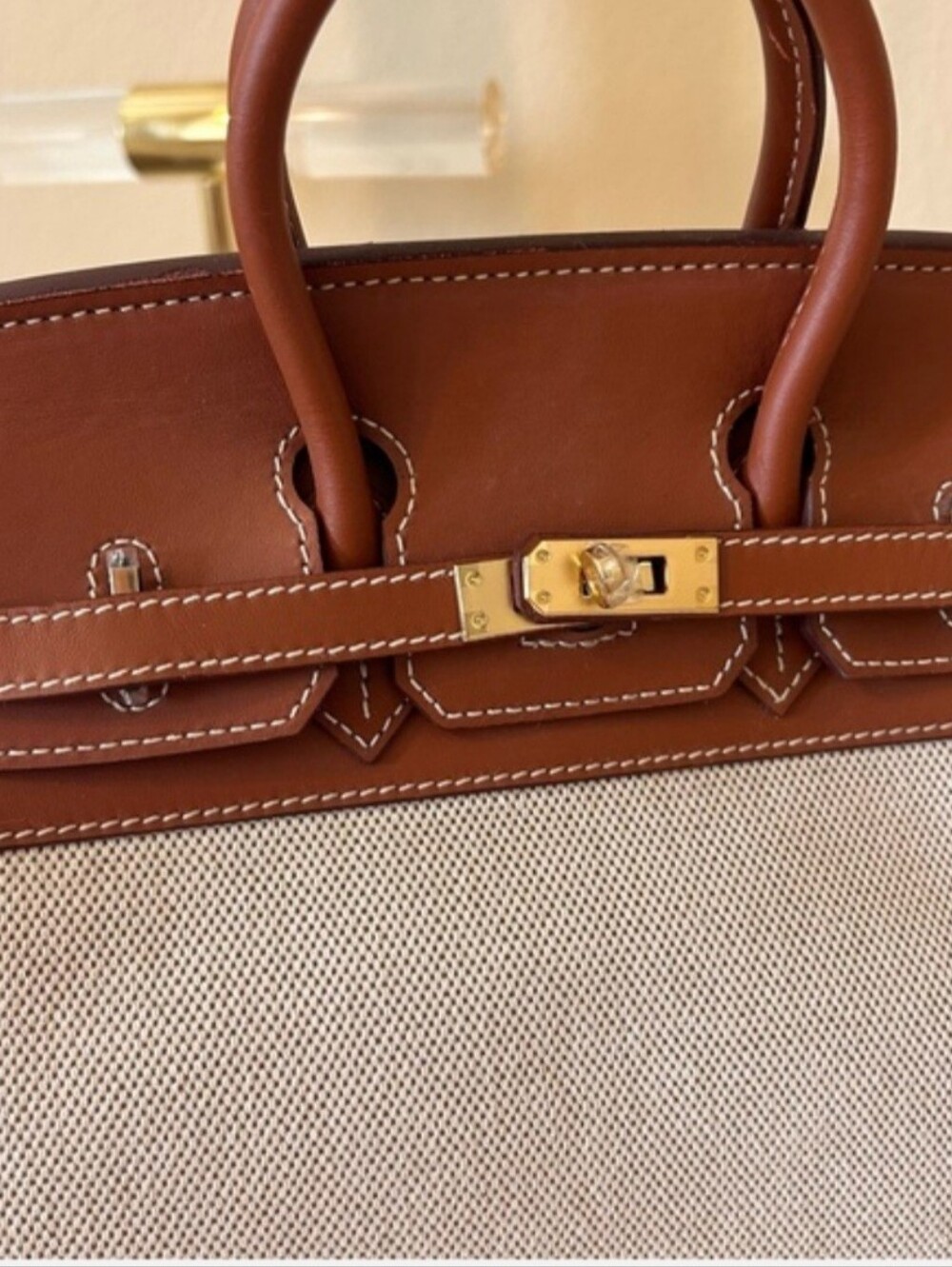 25cm Leather & Canvas Combo Brown Satchel - Picture 6 of 10